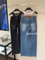 Alexanderwang High Quality Two Color Retained King  2024 Autumn/Winter New Collection Gulina Zha Same Style Hot Girl Bikini Jeans Women's Fake Two Piece Straight Leg Pants - Image 12