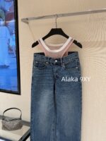 Alexanderwang High Quality Two Color Retained King  2024 Autumn/Winter New Collection Gulina Zha Same Style Hot Girl Bikini Jeans Women's Fake Two Piece Straight Leg Pants - Image 13
