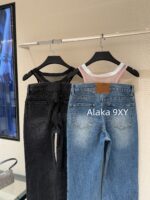 Alexanderwang High Quality Two Color Retained King  2024 Autumn/Winter New Collection Gulina Zha Same Style Hot Girl Bikini Jeans Women's Fake Two Piece Straight Leg Pants - Image 14