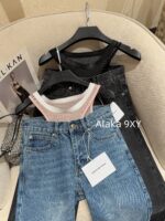 Alexanderwang High Quality Two Color Retained King  2024 Autumn/Winter New Collection Gulina Zha Same Style Hot Girl Bikini Jeans Women's Fake Two Piece Straight Leg Pants - Image 15