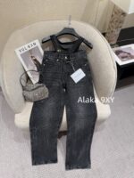 Alexanderwang High Quality Two Color Retained King  2024 Autumn/Winter New Collection Gulina Zha Same Style Hot Girl Bikini Jeans Women's Fake Two Piece Straight Leg Pants - Image 16