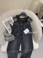 Alexanderwang High Quality Two Color Retained King  2024 Autumn/Winter New Collection Gulina Zha Same Style Hot Girl Bikini Jeans Women's Fake Two Piece Straight Leg Pants - Image 17
