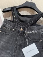 Alexanderwang High Quality Two Color Retained King  2024 Autumn/Winter New Collection Gulina Zha Same Style Hot Girl Bikini Jeans Women's Fake Two Piece Straight Leg Pants - Image 18