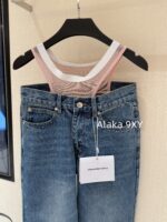 Alexanderwang High Quality Two Color Retained King  2024 Autumn/Winter New Collection Gulina Zha Same Style Hot Girl Bikini Jeans Women's Fake Two Piece Straight Leg Pants - Image 20