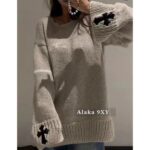 Chrome hearts self owned24 autumn/winter new collection crocheted leather cross logo gram  pullover wool sweater. Loose oversized unisex design - Image 7