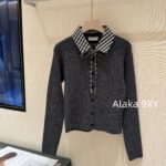 MIUMIU Super Sweet Self kept 24 Autumn/Winter New Collection Fake Two Piece Grid Splicing Wool Knitted Cardigan Top