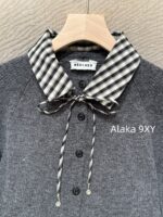 MIUMIU Super Sweet Self kept 24 Autumn/Winter New Collection Fake Two Piece Grid Splicing Wool Knitted Cardigan Top - Image 4