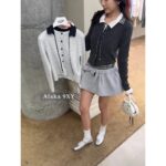 MIUMIU Super Sweet Self kept 24 Autumn/Winter New Collection Fake Two Piece Grid Splicing Wool Knitted Cardigan Top - Image 19