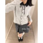 MIUMIU Super Sweet Self kept 24 Autumn/Winter New Collection Fake Two Piece Grid Splicing Wool Knitted Cardigan Top - Image 21