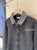 MIUMIU Super Sweet Self kept 24 Autumn/Winter New Collection Fake Two Piece Grid Splicing Wool Knitted Cardigan Top - Image 23