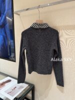 MIUMIU Super Sweet Self kept 24 Autumn/Winter New Collection Fake Two Piece Grid Splicing Wool Knitted Cardigan Top - Image 25