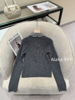 MIUMIU Super Sweet Self kept 24 Autumn/Winter New Collection Fake Two Piece Grid Splicing Wool Knitted Cardigan Top - Image 28