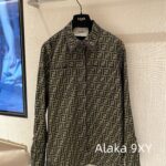 Fendi "FF" Jacquard Letter Logo 2024 Autumn New Vintage Heavy Industry British Style Heavy Industry Belt Flip Collar Western Style Dress