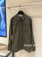 Fendi "FF" Jacquard Letter Logo 2024 Autumn New Vintage Heavy Industry British Style Heavy Industry Belt Flip Collar Western Style Dress