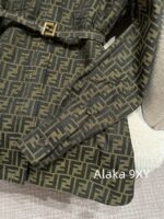 Fendi "FF" Jacquard Letter Logo 2024 Autumn New Vintage Heavy Industry British Style Heavy Industry Belt Flip Collar Western Style Dress - Image 7