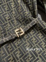 Fendi "FF" Jacquard Letter Logo 2024 Autumn New Vintage Heavy Industry British Style Heavy Industry Belt Flip Collar Western Style Dress - Image 8