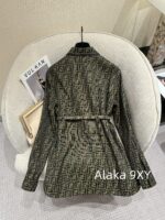 Fendi "FF" Jacquard Letter Logo 2024 Autumn New Vintage Heavy Industry British Style Heavy Industry Belt Flip Collar Western Style Dress - Image 9