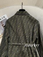 Fendi "FF" Jacquard Letter Logo 2024 Autumn New Vintage Heavy Industry British Style Heavy Industry Belt Flip Collar Western Style Dress - Image 10