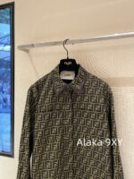 Fendi "FF" Jacquard Letter Logo 2024 Autumn New Vintage Heavy Industry British Style Heavy Industry Belt Flip Collar Western Style Dress - Image 13