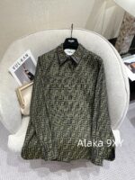 Fendi "FF" Jacquard Letter Logo 2024 Autumn New Vintage Heavy Industry British Style Heavy Industry Belt Flip Collar Western Style Dress - Image 28