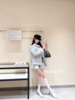MIUMIU "British Rich Girl Dress Up" Heavy duty Wool Soft Cocoon Woolen Short Tall Tall Short Flower Bud Thick Coat Warm Jacket Women/Half body Flower Bud Skirt Skirt - Image 11