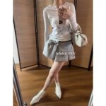 MIUMIU "British Rich Girl Dress Up" Heavy duty Wool Soft Cocoon Woolen Short Tall Tall Short Flower Bud Thick Coat Warm Jacket Women/Half body Flower Bud Skirt Skirt - Image 25