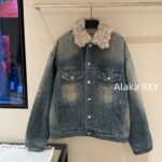 Acne studios American retro vintage vintage lambskin collar denim jacket  Women's autumn and winter cotton padded thick 2024 new winter cotton jacket