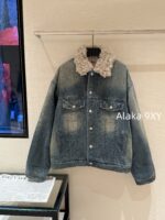 Acne studios American retro vintage vintage lambskin collar denim jacket  Women's autumn and winter cotton padded thick 2024 new winter cotton jacket