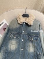 Acne studios American retro vintage vintage lambskin collar denim jacket  Women's autumn and winter cotton padded thick 2024 new winter cotton jacket - Image 5