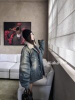 Acne studios American retro vintage vintage lambskin collar denim jacket  Women's autumn and winter cotton padded thick 2024 new winter cotton jacket - Image 11