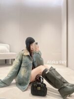 Acne studios American retro vintage vintage lambskin collar denim jacket  Women's autumn and winter cotton padded thick 2024 new winter cotton jacket - Image 17