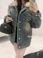 Acne studios American retro vintage vintage lambskin collar denim jacket  Women's autumn and winter cotton padded thick 2024 new winter cotton jacket - Image 18