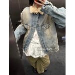 Acne studios American retro vintage vintage lambskin collar denim jacket  Women's autumn and winter cotton padded thick 2024 new winter cotton jacket - Image 19