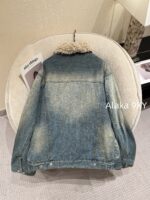 Acne studios American retro vintage vintage lambskin collar denim jacket  Women's autumn and winter cotton padded thick 2024 new winter cotton jacket - Image 27