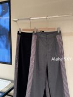 DIOR D  2024 Autumn/Winter New CollectionHeavy Industry Three Dimensional Cutting High Waist Design Double Sided Striped Suit Pants/Wide Leg Pants - Image 22