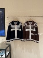 MIUMIU American College Style   2024 Autumn/Winter New Collection  Collar Color blocked Hook woven Letter Logo Zipper style Wool Cardigan Coat for Women. 100 wool fabric