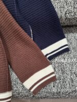 MIUMIU American College Style   2024 Autumn/Winter New Collection  Collar Color blocked Hook woven Letter Logo Zipper style Wool Cardigan Coat for Women. 100 wool fabric - Image 5