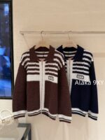 MIUMIU American College Style   2024 Autumn/Winter New Collection  Collar Color blocked Hook woven Letter Logo Zipper style Wool Cardigan Coat for Women. 100 wool fabric - Image 15