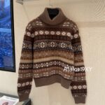 Loropiana "French Romantic Retro Old  Wearing "LP  Fashionable Lazy Heavy Industry Jacquard High Collar Knitted Long Sleeve Cashmere Sweater for Women