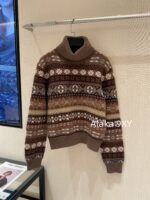 Loropiana "French Romantic Retro Old  Wearing "LP  Fashionable Lazy Heavy Industry Jacquard High Collar Knitted Long Sleeve Cashmere Sweater for Women