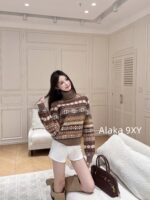 Loropiana "French Romantic Retro Old  Wearing "LP  Fashionable Lazy Heavy Industry Jacquard High Collar Knitted Long Sleeve Cashmere Sweater for Women - Image 7