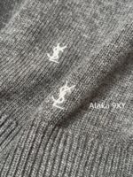 Yves Saint Laurent 2024 Autumn/Winter CollectionY   Round neck heavy industry embroidered letter logo pullover gray wool sweater for women. - Image 3