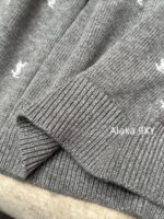 Yves Saint Laurent 2024 Autumn/Winter CollectionY   Round neck heavy industry embroidered letter logo pullover gray wool sweater for women. - Image 4