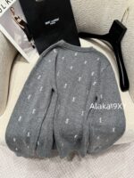 Yves Saint Laurent 2024 Autumn/Winter CollectionY   Round neck heavy industry embroidered letter logo pullover gray wool sweater for women. - Image 8