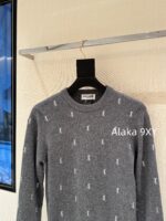 Yves Saint Laurent 2024 Autumn/Winter CollectionY   Round neck heavy industry embroidered letter logo pullover gray wool sweater for women. - Image 13