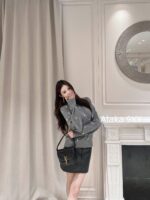 Yves Saint Laurent 2024 Autumn/Winter CollectionY   Round neck heavy industry embroidered letter logo pullover gray wool sweater for women. - Image 15