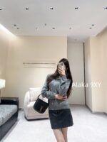 Yves Saint Laurent 2024 Autumn/Winter CollectionY   Round neck heavy industry embroidered letter logo pullover gray wool sweater for women. - Image 16