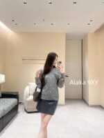 Yves Saint Laurent 2024 Autumn/Winter CollectionY   Round neck heavy industry embroidered letter logo pullover gray wool sweater for women. - Image 17