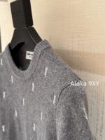Yves Saint Laurent 2024 Autumn/Winter CollectionY   Round neck heavy industry embroidered letter logo pullover gray wool sweater for women. - Image 22