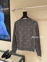 Yves Saint Laurent 2024 Autumn/Winter CollectionY   Round neck heavy industry embroidered letter logo pullover gray wool sweater for women. - Image 23